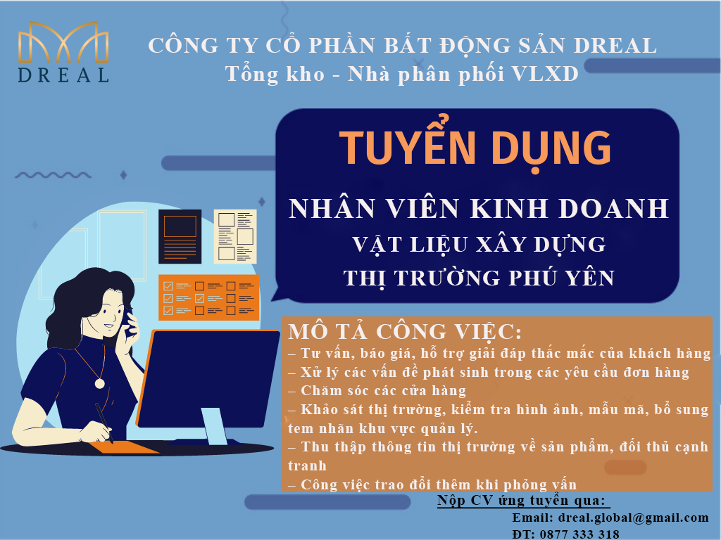 DREAL TUYỂN DỤNG NHÂN VIÊN KINH DOANH TỈNH PHÚ YÊN